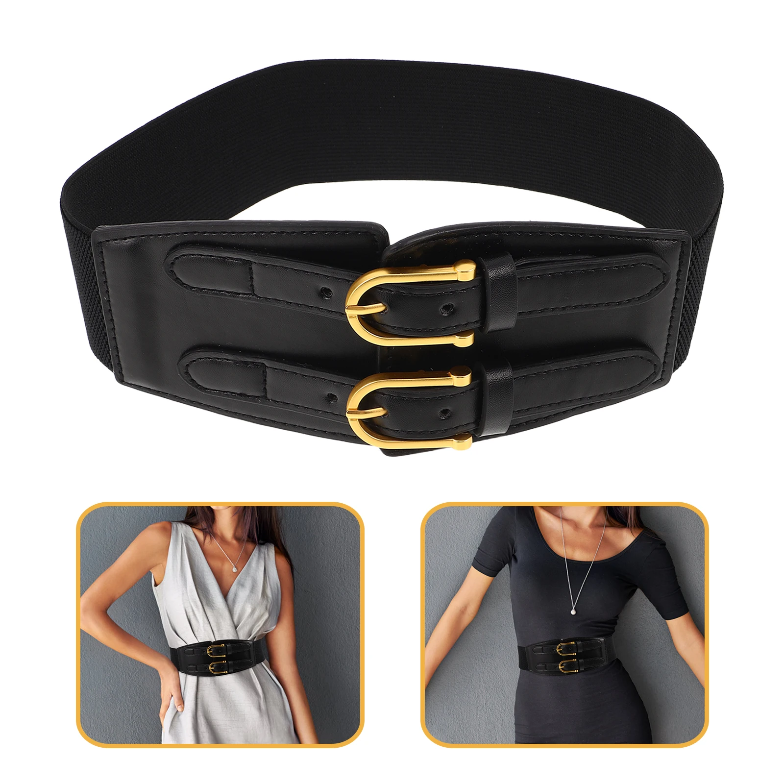 Women Vintage Style Wide Belt Korean Fake Double Buckle Stretchy Waist Belt For Dresses Pants Jeans Outfit Black/
Women Vintage Style Wide Belt Korean Fake Double Buckle Stretchy Waist Belt For Dresses Pants Jeans Outfit Black/