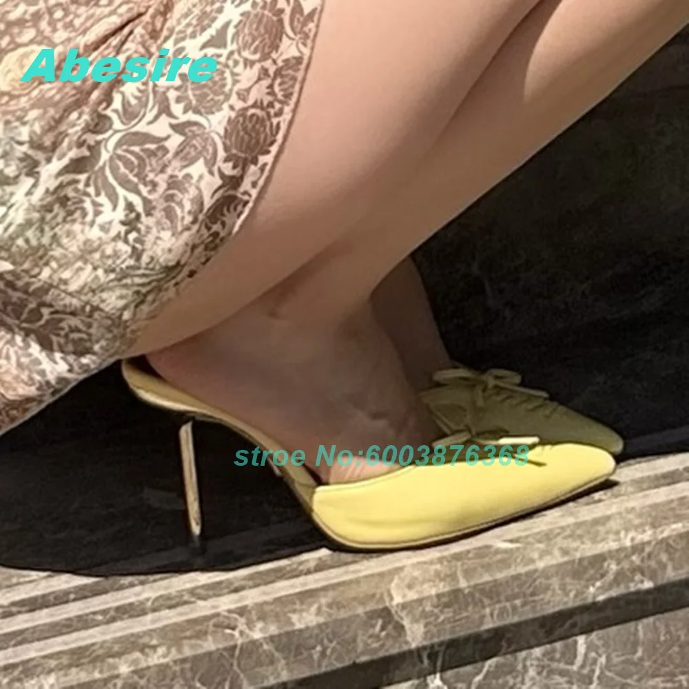 Yellow Butterfly Knot Shallow Slippers Pointed Toe Thin Heels Cross-Tied Slip On Shoes for Women Sexy Party Fashion Show Shoes
Yellow Butterfly Knot Shallow Slippers Pointed Toe Thin Heels Cross-Tied Slip On Shoes for Women Sexy Party Fashion Show Shoes