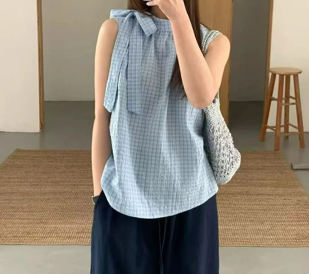 2026 Summer Retro Design Sense Niche Plaid Shirt Women's Bow Sleeveless Vest Loose Top Women
2026 Summer Retro Design Sense Niche Plaid Shirt Women's Bow Sleeveless Vest Loose Top Women