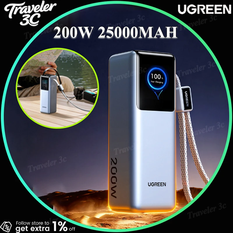 2026 NEW Ugreen PB728 200W 25000MAH Portable Power Bank With Screen And 65cm Data cable Cell Phone Power Bank PC+ABS Laptop PC
2026 NEW Ugreen PB728 200W 25000MAH Portable Power Bank With Screen And 65cm Data cable Cell Phone Power Bank PC+ABS Laptop PC