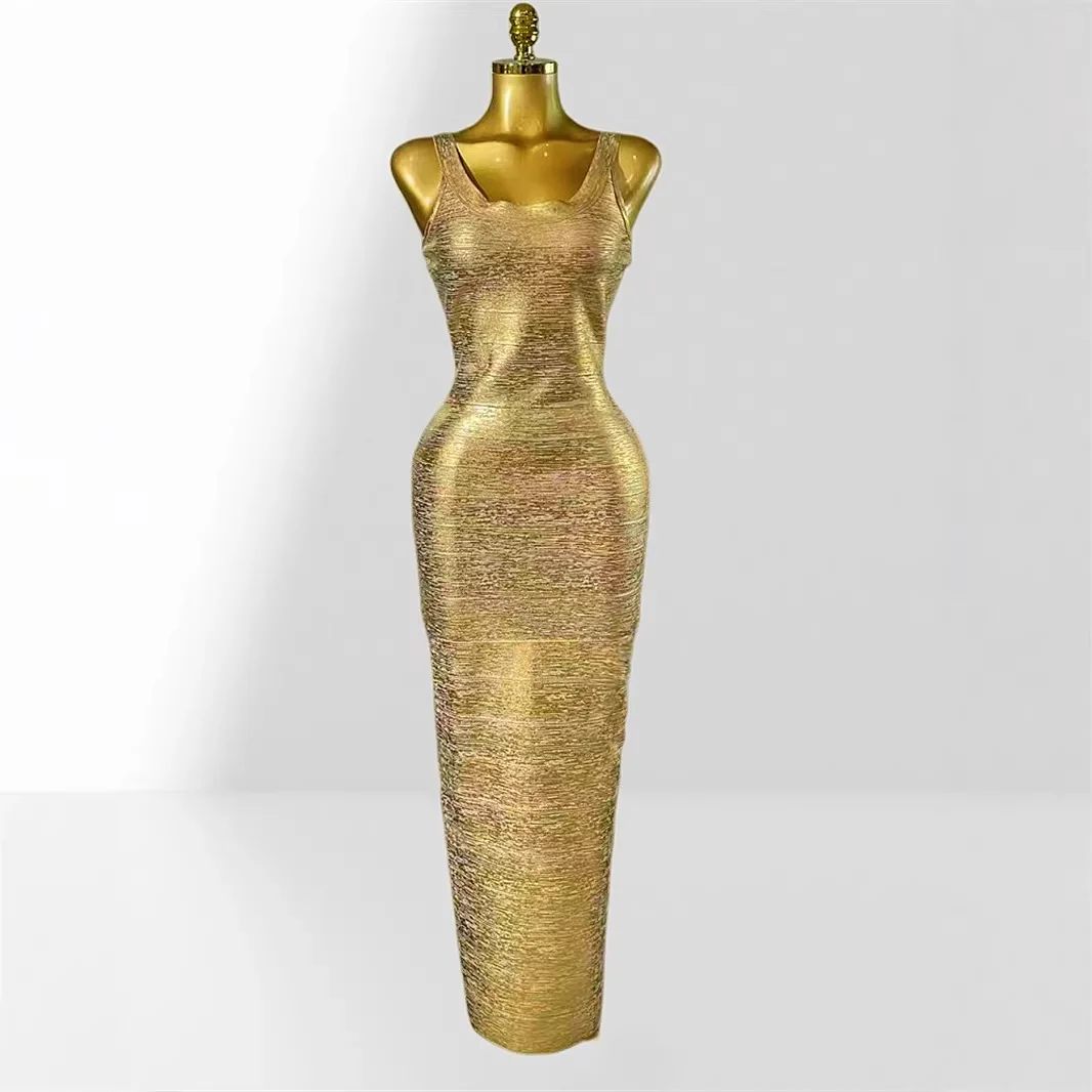 Low-Neck Sleeveless Long Evening Gown Fashionable Gold Stamping Bodycon Dress High Waist Party Dress Elegant Women's Dress
Low-Neck Sleeveless Long Evening Gown Fashionable Gold Stamping Bodycon Dress High Waist Party Dress Elegant Women's Dress