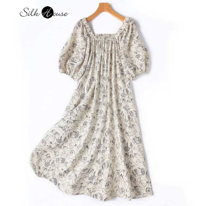76% Natural Mulberry Silk Dried Silk Square Neck Lantern Sleeve Women's Casual Summer Printed Dress
76% Natural Mulberry Silk Dried Silk Square Neck Lantern Sleeve Women's Casual Summer Printed Dress