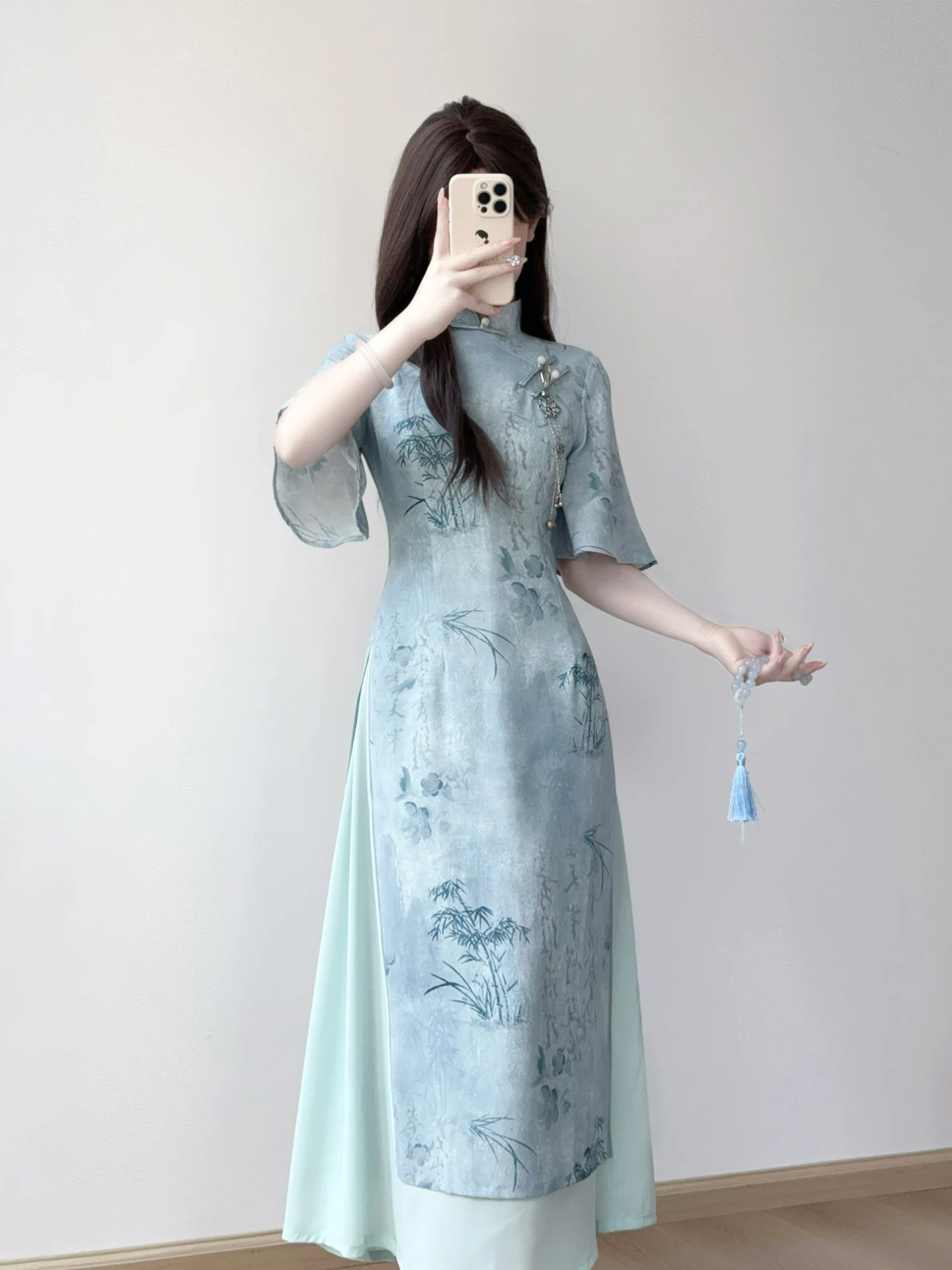 Ting Yue Ling New Chinese Sle Blue Long Young Sle Dr High Waist A-Line Casual Summer Gown with Bell Sves
Ting Yue Ling New Chinese Sle Blue Long Young Sle Dr High Waist A-Line Casual Summer Gown with Bell Sves