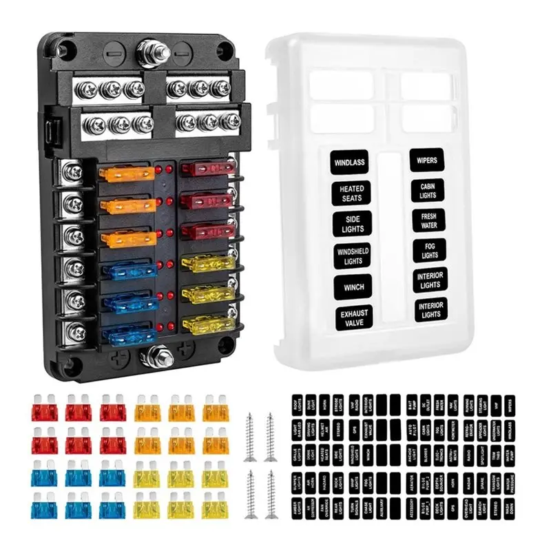 Automotive 12-Circuit Blade Fuse Block, 12 Way Fuse Block With LED Indicator, 12V Marine Fuse Box With Waterproof Cover
Automotive 12-Circuit Blade Fuse Block, 12 Way Fuse Block With LED Indicator, 12V Marine Fuse Box With Waterproof Cover