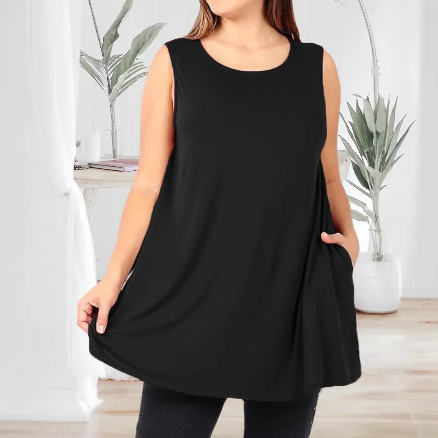 6XL Large Size Women's Casual Simple Sleeveless Loose T Shirt Summer Tank Beach Solid Pockets Tops Plus Size Black Red Tee Shirt
6XL Large Size Women's Casual Simple Sleeveless Loose T Shirt Summer Tank Beach Solid Pockets Tops Plus Size Black Red Tee Shirt