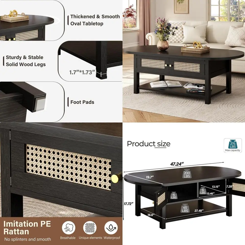 Oval 2-Tier Boho Style Storage Coffee Table for Living Room, Vintage Wood Design, Black Oak, 47
Oval 2-Tier Boho Style Storage Coffee Table for Living Room, Vintage Wood Design, Black Oak, 47