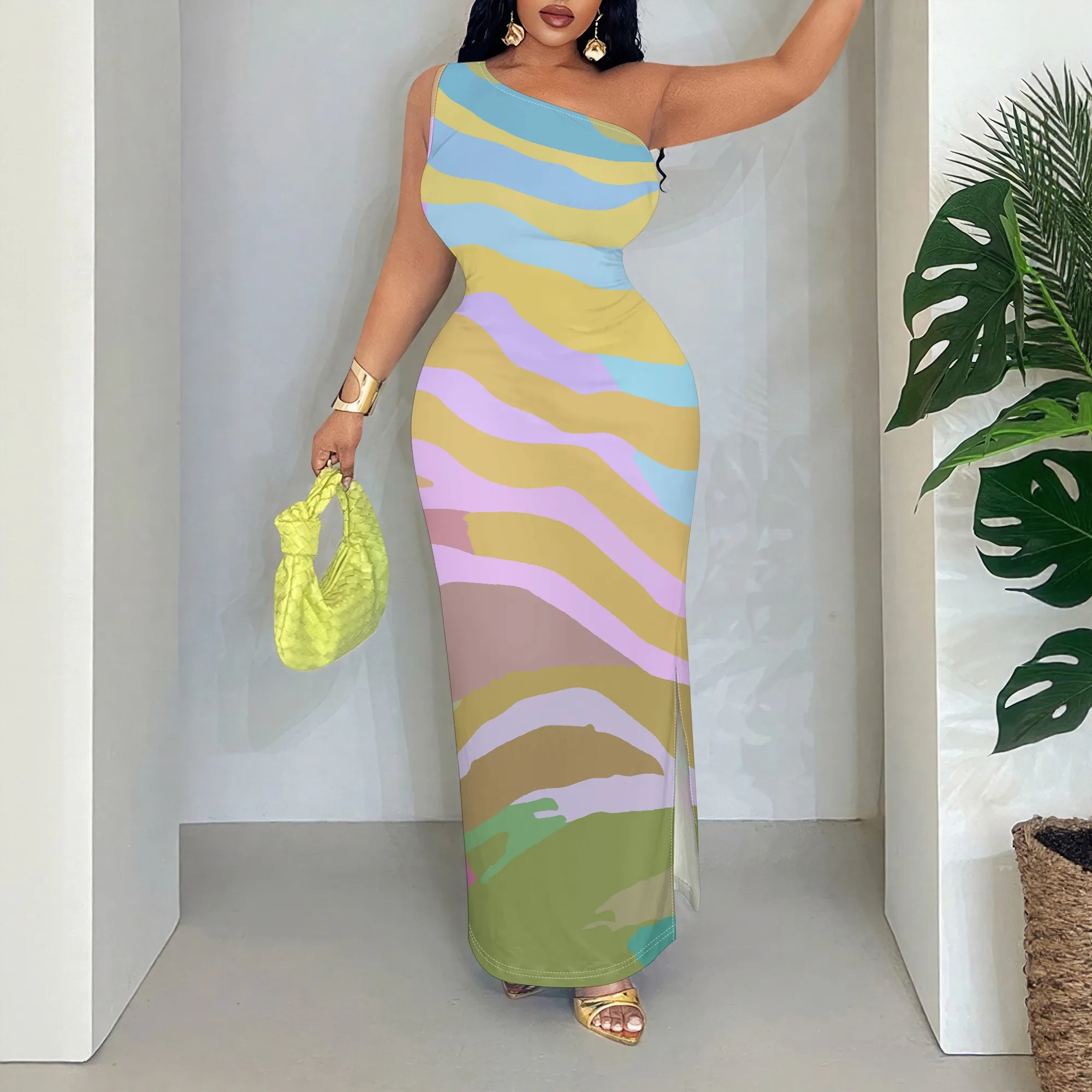 Pastel Print, One Shoulder Dress, Sleeveless Bodycon, Ruched Maxi Gown, Summer Party Clubwear, S-2XL
Pastel Print, One Shoulder Dress, Sleeveless Bodycon, Ruched Maxi Gown, Summer Party Clubwear, S-2XL
