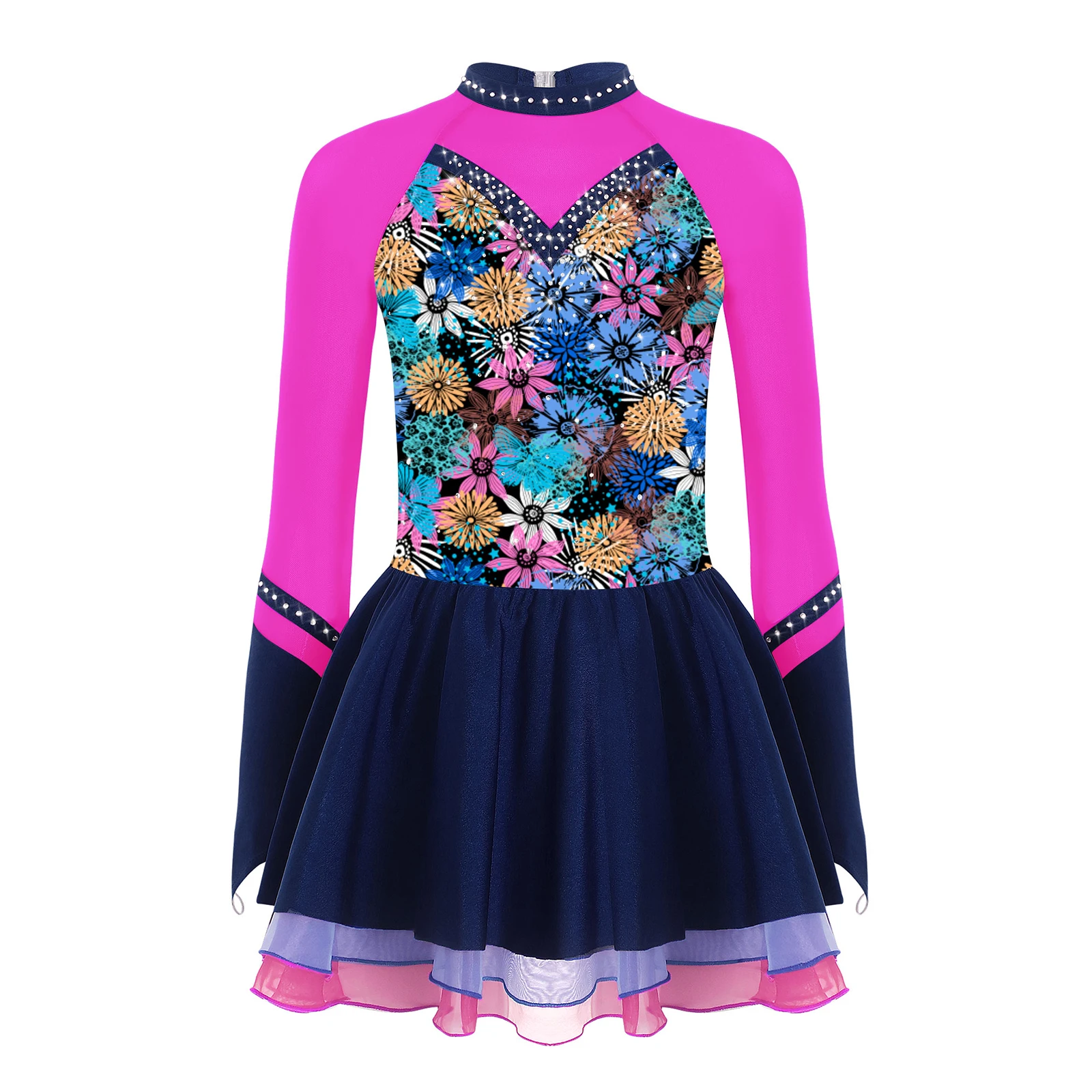 Kids Girls Printed Lyrical Dance Dresses Keyhole Back Rhinestones Color Block Patchwork Figure Skating Dance Training Clothing
Kids Girls Printed Lyrical Dance Dresses Keyhole Back Rhinestones Color Block Patchwork Figure Skating Dance Training Clothing
