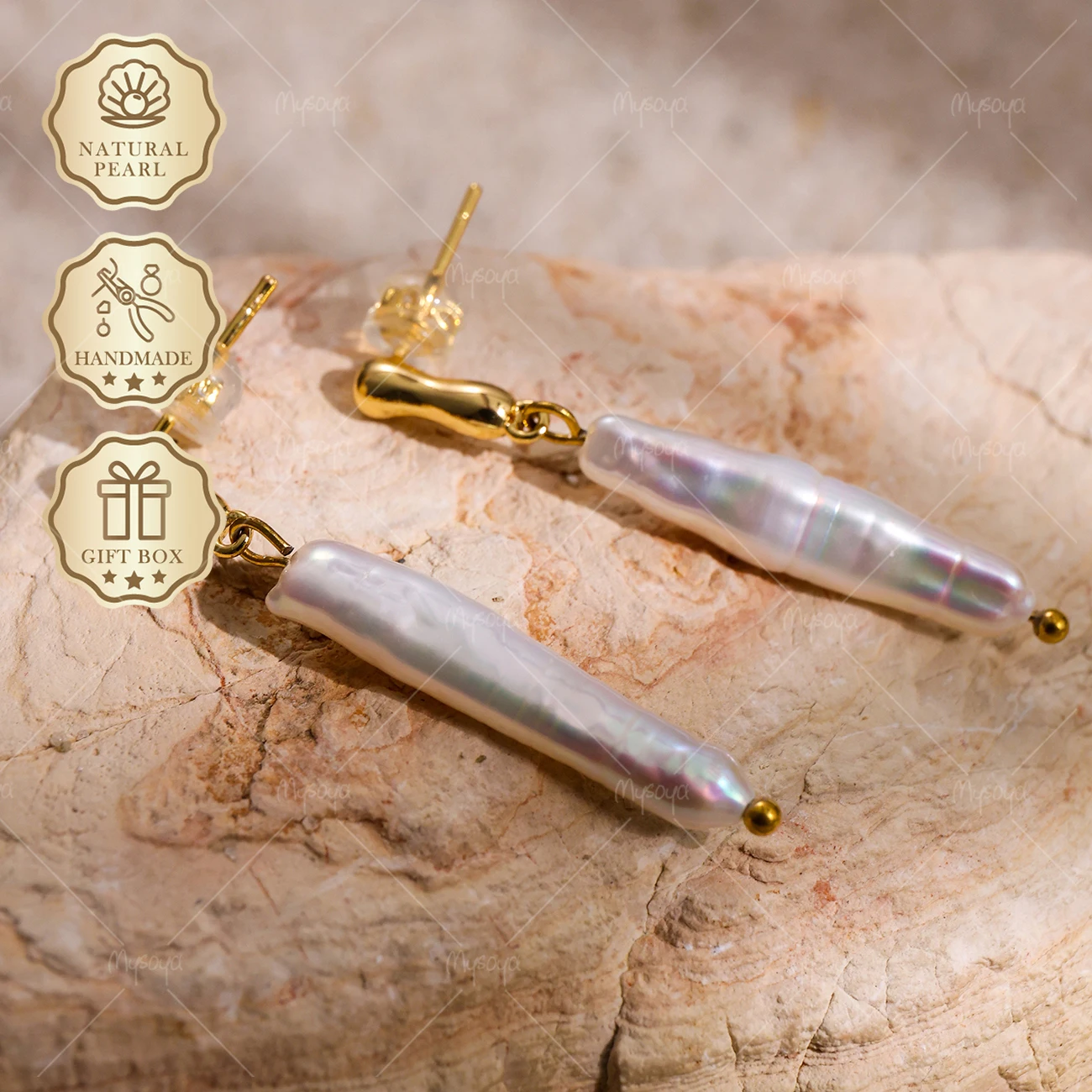 MYSOYA Aurora Baroque Pearl Stud Earrings 4-6mm x 25-28mm Gold Design, Gift Box, Birthday Jewelry S380
MYSOYA Aurora Baroque Pearl Stud Earrings 4-6mm x 25-28mm Gold Design, Gift Box, Birthday Jewelry S380