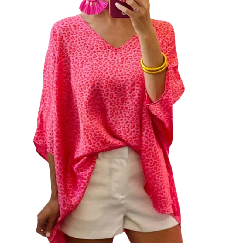 Women's Leopard Printed Half Sleeve Shirt, Casual Red Tops, Loose Clothes, V Neck, Summer Fashion, New, 8619
Women's Leopard Printed Half Sleeve Shirt, Casual Red Tops, Loose Clothes, V Neck, Summer Fashion, New, 8619