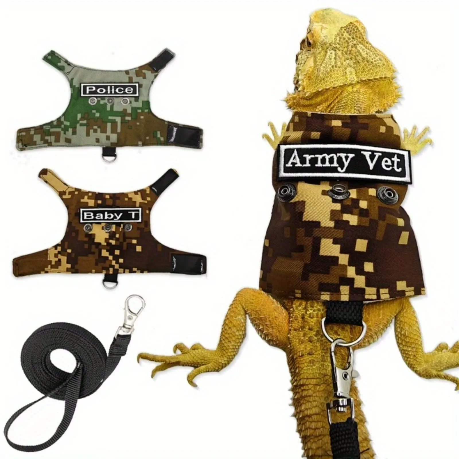 Camouflage Reptile Harness with Leash (Harness + Triple Embroidered Patch + Leash) - Adjustable Vest, Bearded Dragon Accessories
Camouflage Reptile Harness with Leash (Harness + Triple Embroidered Patch + Leash) - Adjustable Vest, Bearded Dragon Accessories
