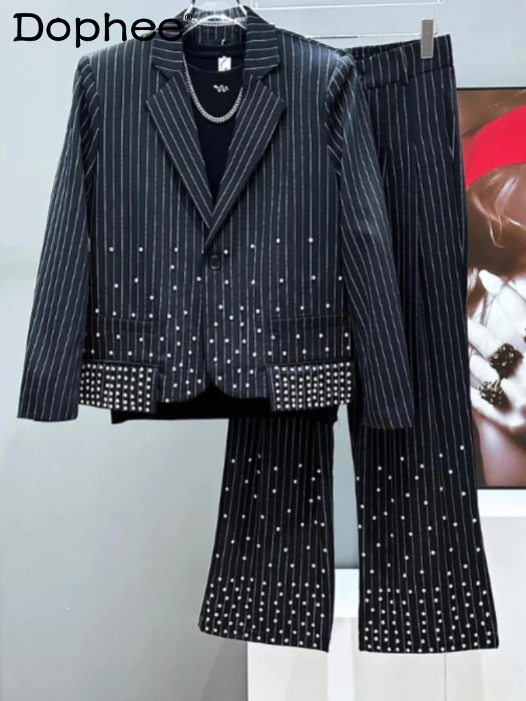 Men's 2025 Spring New 2pcs Male Striped Blazers Men's Fashion Diamond-Studded Suit Jackets Pants Sets Handsome Two-piece Sets
Men's 2025 Spring New 2pcs Male Striped Blazers Men's Fashion Diamond-Studded Suit Jackets Pants Sets Handsome Two-piece Sets