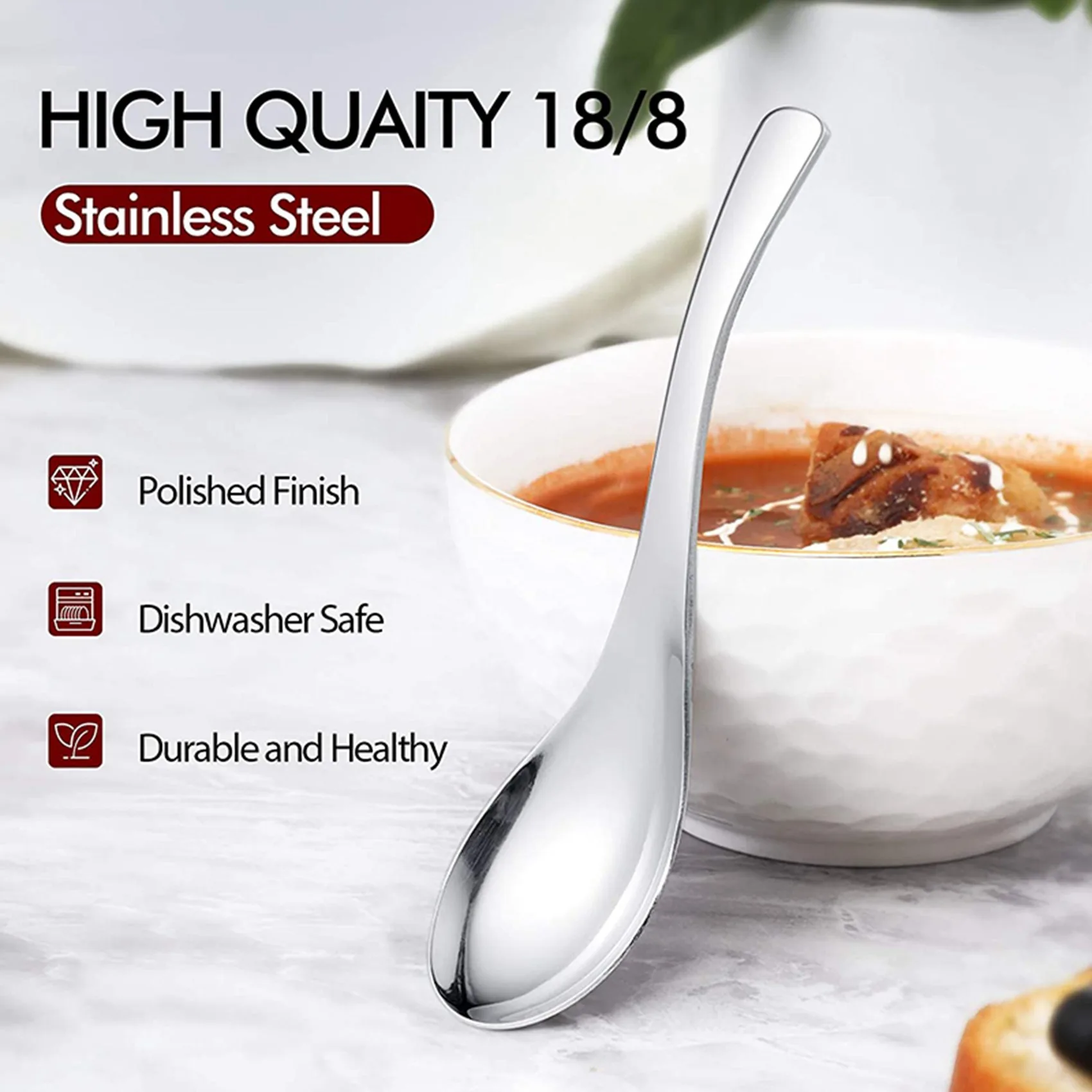 ABUN-24 Pack Soup Spoons, Stainless Steel Soup Spoons, Thick Heavy-Weight Table Spoons
ABUN-24 Pack Soup Spoons, Stainless Steel Soup Spoons, Thick Heavy-Weight Table Spoons