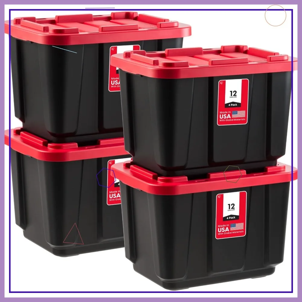 Heavy Duty 12 Gallon Storage Bins with Lids, 4-Pack Red Plastic Tote Containers for Truckbed Tool Box Organization
Heavy Duty 12 Gallon Storage Bins with Lids, 4-Pack Red Plastic Tote Containers for Truckbed Tool Box Organization