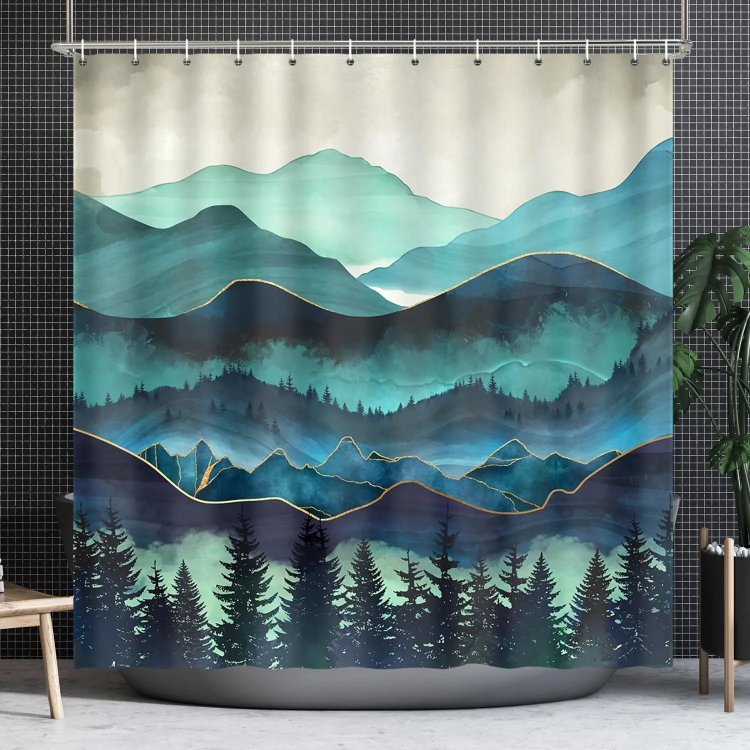 Abstract Mountain Shower Curtain Teal Blue Landscape Gold Accent Forest Art Modern Design Bath Decor Waterproof Fabric Boho
Abstract Mountain Shower Curtain Teal Blue Landscape Gold Accent Forest Art Modern Design Bath Decor Waterproof Fabric Boho