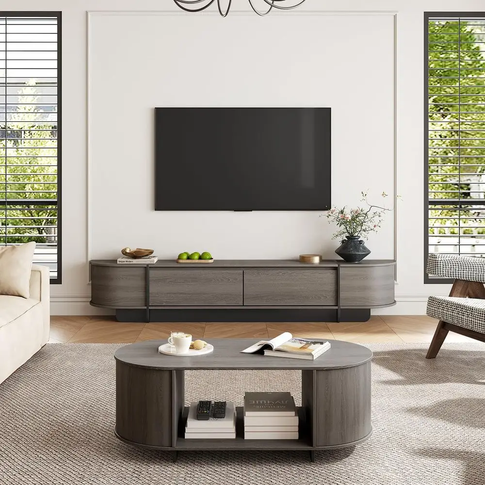 Table and TV Stand Set of 2,76.4 Modern TV ConsoleEntertainment Center with 4 Drawers,Modern Oval Coffee Table with Storage, Wo
Table and TV Stand Set of 2,76.4 Modern TV ConsoleEntertainment Center with 4 Drawers,Modern Oval Coffee Table with Storage, Wo