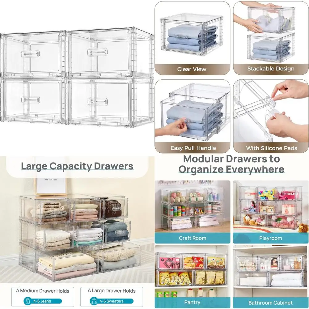 Средние прозрачные штабелируемые ящики для хранения объемом 18 кварт, универсальные органайзеры для шкафов, ванных комнат, кухонь и многого другого
Средние прозрачные штабелируемые ящики для хранения объемом 18 кварт, универсальные органайзеры для шкафов, ванных комнат, кухонь и многого другого