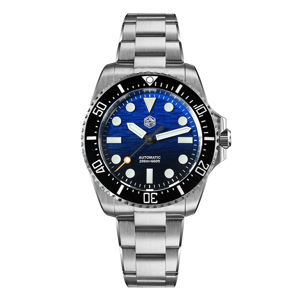 Мужские автоматические часы San Martin, 38 мм, механические наручные часы, водонепроницаемые до 20 бар, BGW-9, светящийся циферблат с текстурой волны, механизм Miyota 90S5
Мужские автоматические часы San Martin, 38 мм, механические наручные часы, водонепроницаемые до 20 бар, BGW-9, светящийся циферблат с текстурой волны, механизм Miyota 90S5