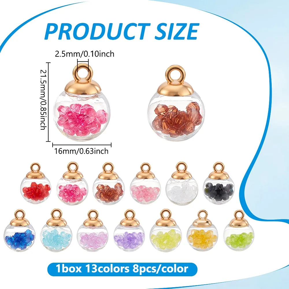 104Pcs 13 Colors Glass Globle Pendants Round with Acrylic Beads and CCB Plastic Faceted Mixed Color 21.5x16mm Hole: 2.5mm
104Pcs 13 Colors Glass Globle Pendants Round with Acrylic Beads and CCB Plastic Faceted Mixed Color 21.5x16mm Hole: 2.5mm
