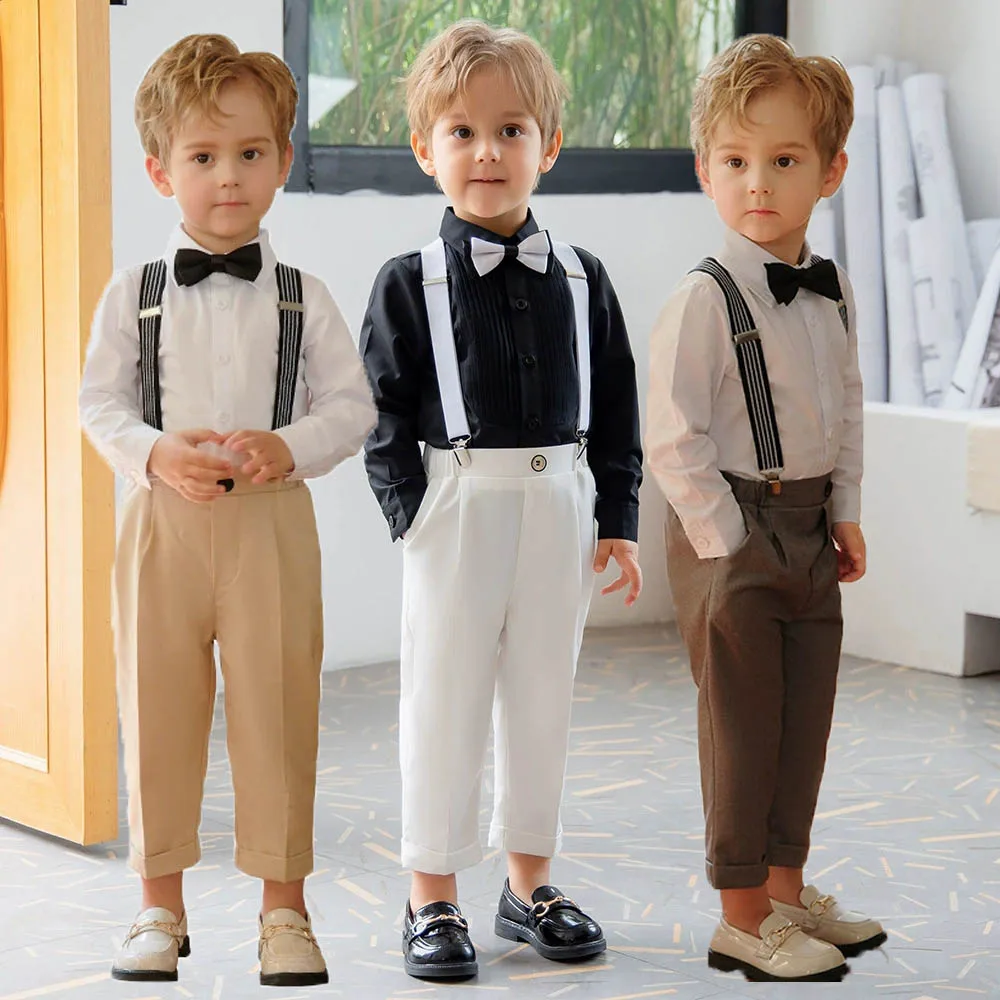 Kindergarten Kids School Unifrom 4Pieces/Set Shirt Strap Pants Bowtie Photograph Suit Children Wedding Dress Boys Host Costume
Kindergarten Kids School Unifrom 4Pieces/Set Shirt Strap Pants Bowtie Photograph Suit Children Wedding Dress Boys Host Costume