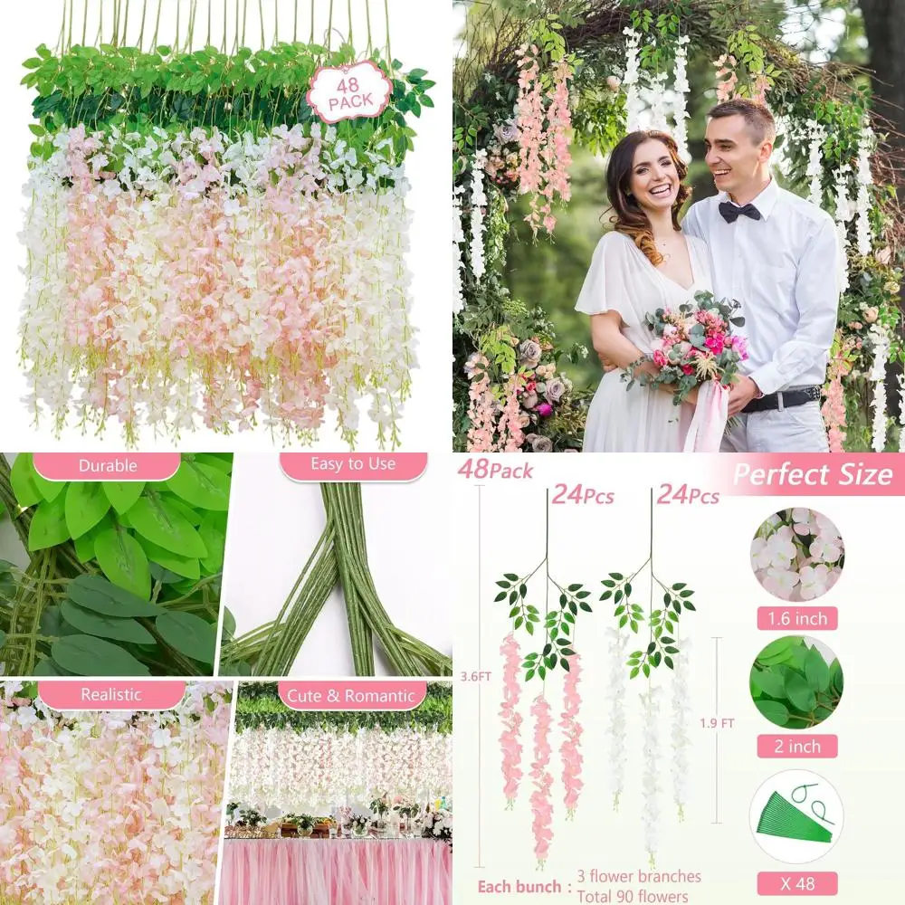 48pcs Artificial Wisteria Garlands, 3.6ft/Pcs, White & Pink, Ideal for Weddings, Parties, Home & Garden Decor
48pcs Artificial Wisteria Garlands, 3.6ft/Pcs, White & Pink, Ideal for Weddings, Parties, Home & Garden Decor