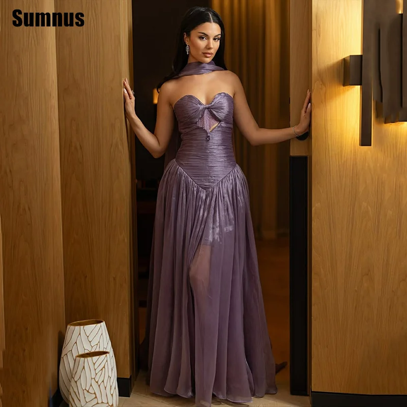 Sumnus Modern A-Line Prom Dresses Purple Sweetheart Cut-out Pleats Side Slit Evening Dresses Maxi Birthday Dress Customized
Sumnus Modern A-Line Prom Dresses Purple Sweetheart Cut-out Pleats Side Slit Evening Dresses Maxi Birthday Dress Customized