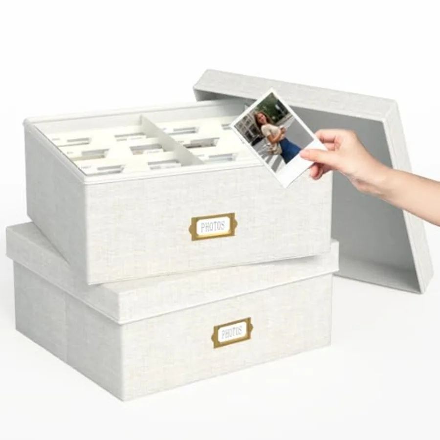 Decorative Photo Storage Box - 2 Pack Linen Photo Box Organizer with Dividers, Fits Holds Up to 1700 Pictures and 4x6 Photos, M
Decorative Photo Storage Box - 2 Pack Linen Photo Box Organizer with Dividers, Fits Holds Up to 1700 Pictures and 4x6 Photos, M