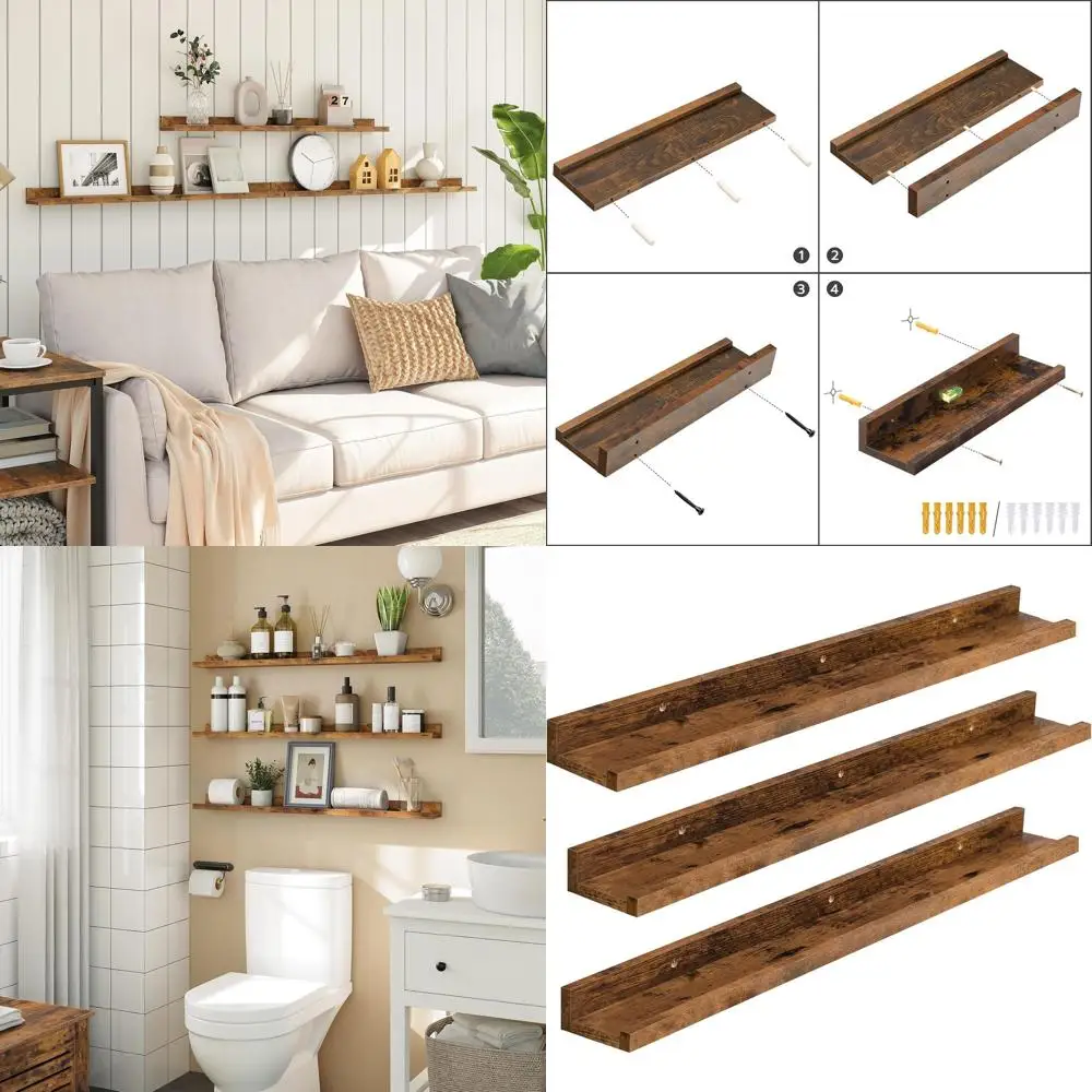 Set of 3, 35.4 Wall-Mounted Floating Shelves with Edge Protection, Invisible Brackets, for Home and Office, Rustic Brown
Set of 3, 35.4 Wall-Mounted Floating Shelves with Edge Protection, Invisible Brackets, for Home and Office, Rustic Brown