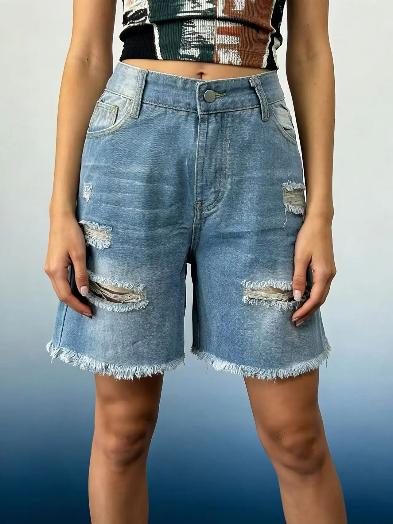 Washed Vintage Distressed Shorts Ripped Frayed Hem Shorts High Waist Casual Denim Shorts Summer Trendy Frayed Bottoms
Washed Vintage Distressed Shorts Ripped Frayed Hem Shorts High Waist Casual Denim Shorts Summer Trendy Frayed Bottoms
