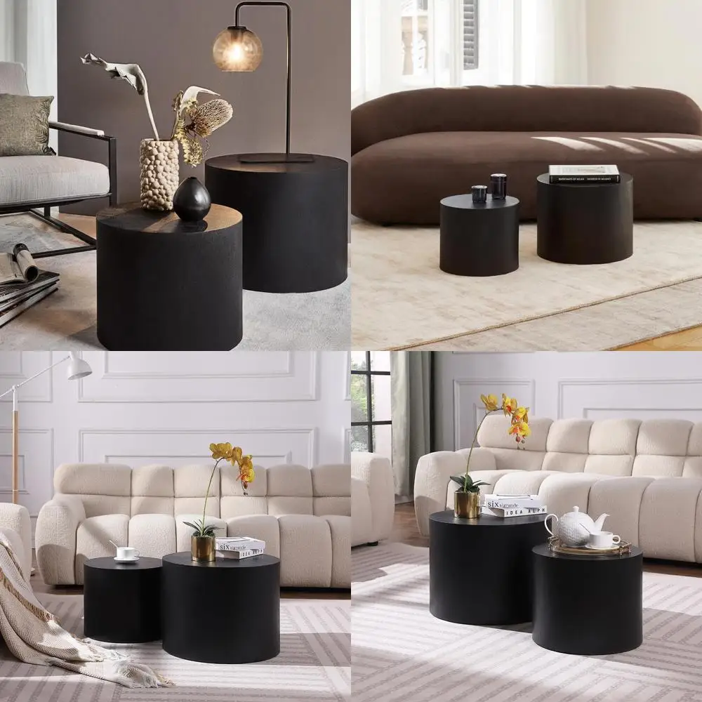 Современный черный набор журнальных столиков — 2 круглых приставных столика для небольших помещений, современная акцентная мебель
Современный черный набор журнальных столиков — 2 круглых приставных столика для небольших помещений, современная акцентная мебель
