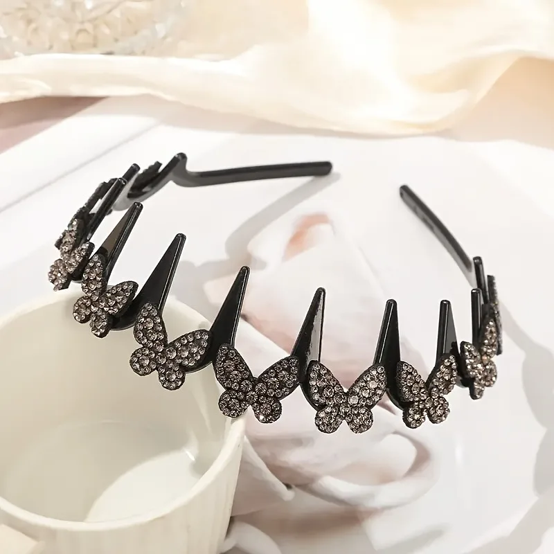 1 elegant wavy headband, butterfly adorned with synthetic zircon, non-slip durable plastic headband, women's fashion hair accessories for all seasons, suitable for daily and formal settings, fashion headbands, hair accessories
1 elegant wavy headband, butterfly adorned with synthetic zircon, non-slip durable plastic headband, women's fashion hair accessories for all seasons, suitable for daily and formal settings, fashion headbands, hair accessories