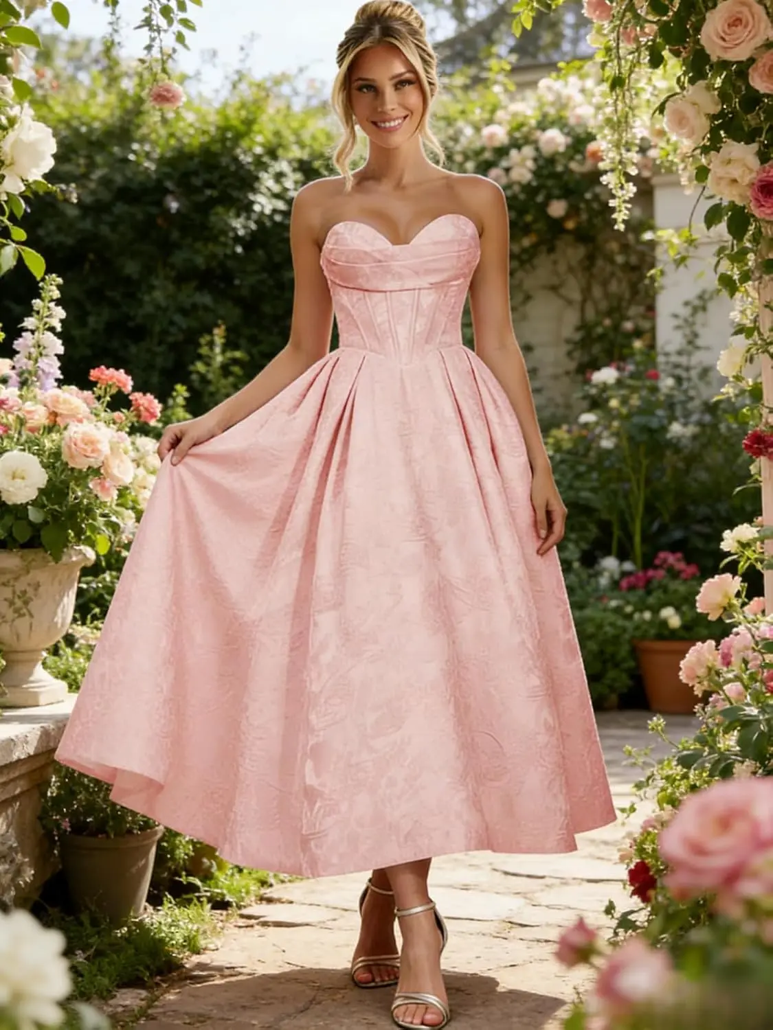 Tea Length Sweetheart Neck A-line Jacquard Satin Prom Dresses for Women Strapless Formal Party Dress with Pockets Evening Gowns
Tea Length Sweetheart Neck A-line Jacquard Satin Prom Dresses for Women Strapless Formal Party Dress with Pockets Evening Gowns