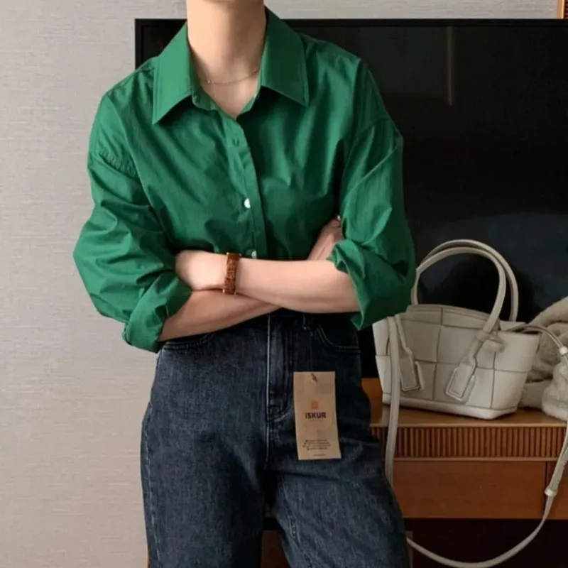 Women's Pure Cotton Green Shirts Spring Summer Basics Single Breasted Slim Blouse Female Solid Color Tops 2025
Women's Pure Cotton Green Shirts Spring Summer Basics Single Breasted Slim Blouse Female Solid Color Tops 2025