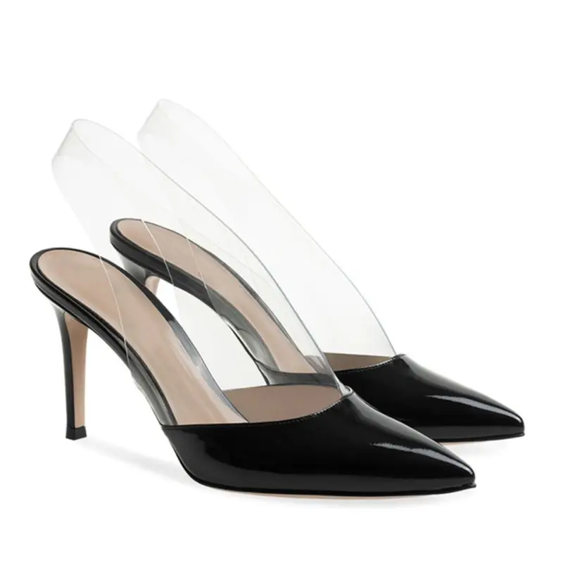 Women Pointed Toe Slingbacks Pumps Clear PVC Heels Party Dress Shoes Black Patent Leather High Heels Large Size 8.5-9.5cm Heels
Women Pointed Toe Slingbacks Pumps Clear PVC Heels Party Dress Shoes Black Patent Leather High Heels Large Size 8.5-9.5cm Heels