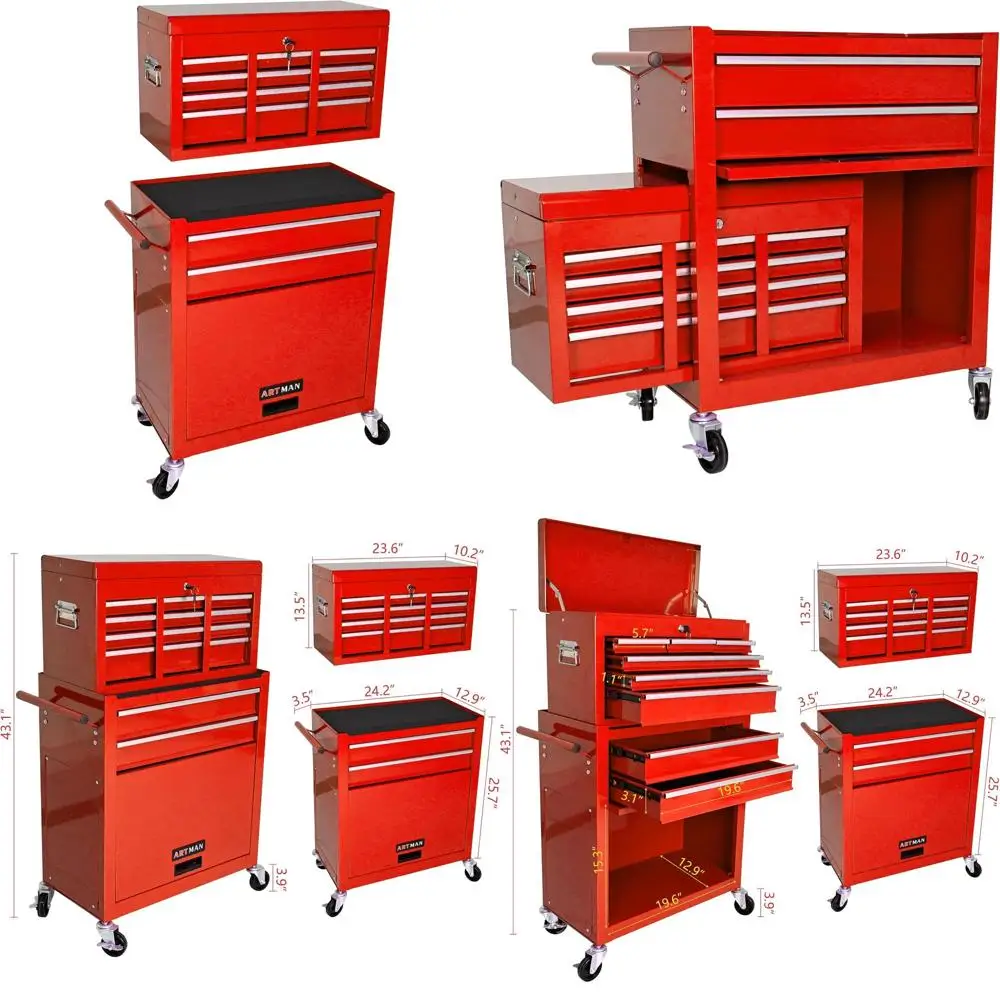 Портативный ящик для инструментов из красной стали со съемной столешницей и запираемым ящиком для мастерских и механиков
Портативный ящик для инструментов из красной стали со съемной столешницей и запираемым ящиком для мастерских и механиков