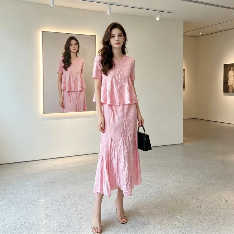 Miyake Pleated Skirt Women's Fashion 2026 New Outfit Set Elegant Patchwork Short Sleeve T-Shirt Fashion Two-Piece Casual Set
Miyake Pleated Skirt Women's Fashion 2026 New Outfit Set Elegant Patchwork Short Sleeve T-Shirt Fashion Two-Piece Casual Set
