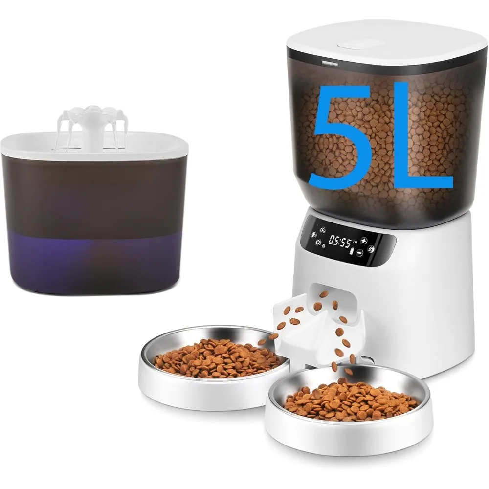 Automatic Cat Feeder and Water Fountain 5L Timed Dry Food Dispenser 10s Meal Call 6 Meals Daily 2L Pet Fountain with Filter
Automatic Cat Feeder and Water Fountain 5L Timed Dry Food Dispenser 10s Meal Call 6 Meals Daily 2L Pet Fountain with Filter