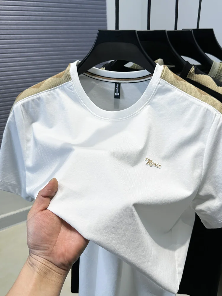 High end men's summer business fashion boutique round neck spliced short sleeved T-shirt casual simple new comfortable top
High end men's summer business fashion boutique round neck spliced short sleeved T-shirt casual simple new comfortable top