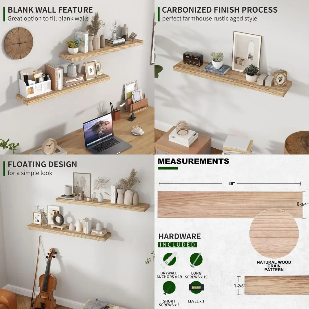 Set of 2, 36 Wide Rustic Floating Shelves, Invisible Mount for Display in Living Room, Bedroom, Kitchen, or Office, Carbonized B
Set of 2, 36 Wide Rustic Floating Shelves, Invisible Mount for Display in Living Room, Bedroom, Kitchen, or Office, Carbonized B