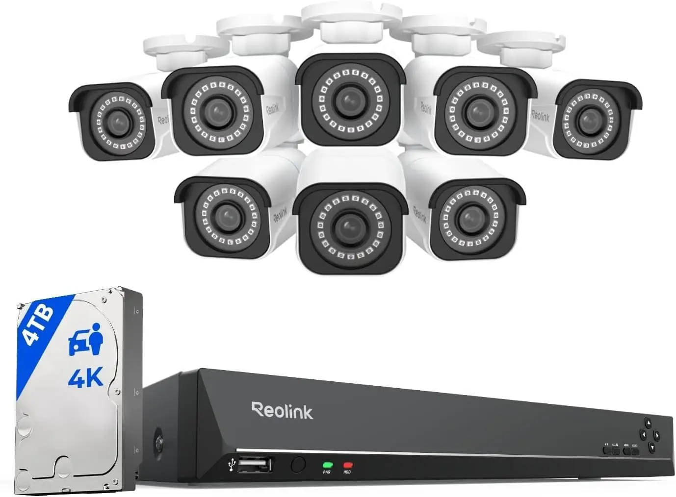 Camera System, RLK16-800B8 8pcs H.265 PoE Wired with Person Vehicle Detection, 8MP/4K 16CH NVR with 4TB HDD for 24-7 Recording
Camera System, RLK16-800B8 8pcs H.265 PoE Wired with Person Vehicle Detection, 8MP/4K 16CH NVR with 4TB HDD for 24-7 Recording