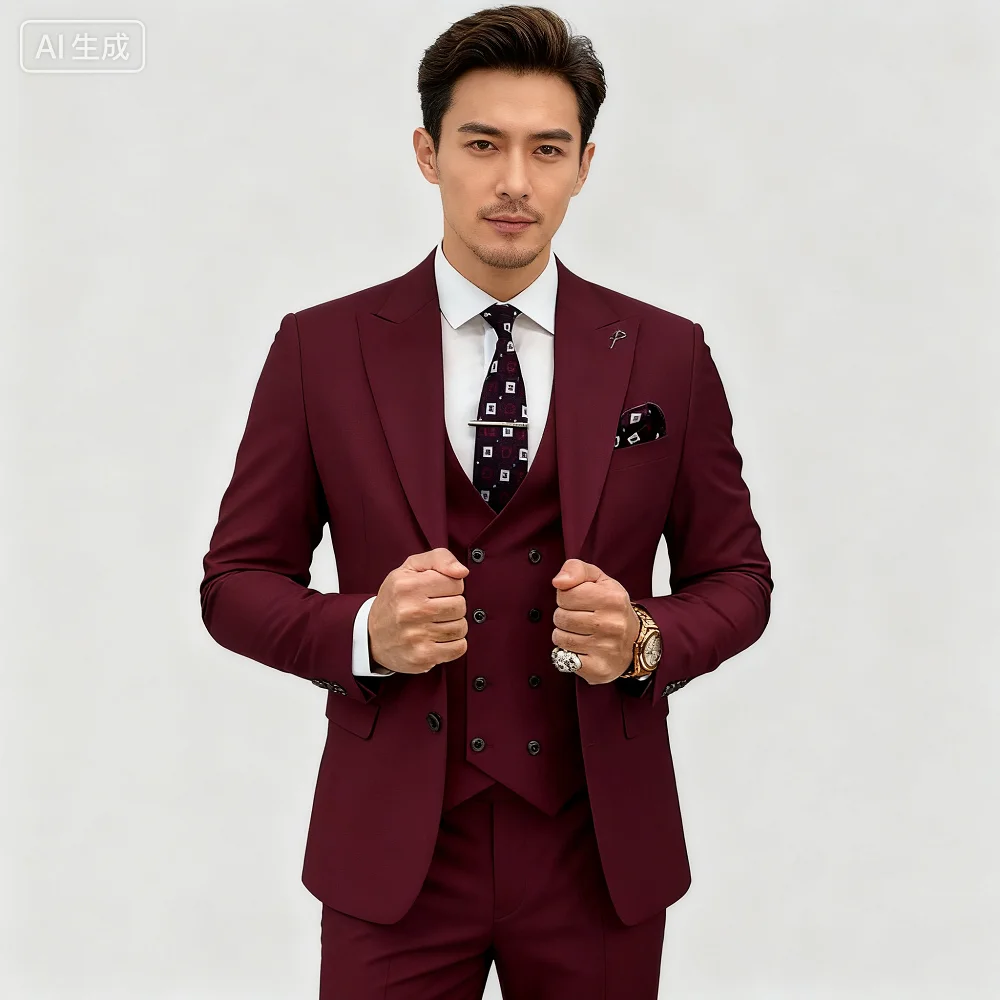 Elegant Pink 3-piece Men's Tuxedo Suit with Peak Lapel Blazer Vest And Pants Set for Wedding Business Banquet Groom Attire
Elegant Pink 3-piece Men's Tuxedo Suit with Peak Lapel Blazer Vest And Pants Set for Wedding Business Banquet Groom Attire