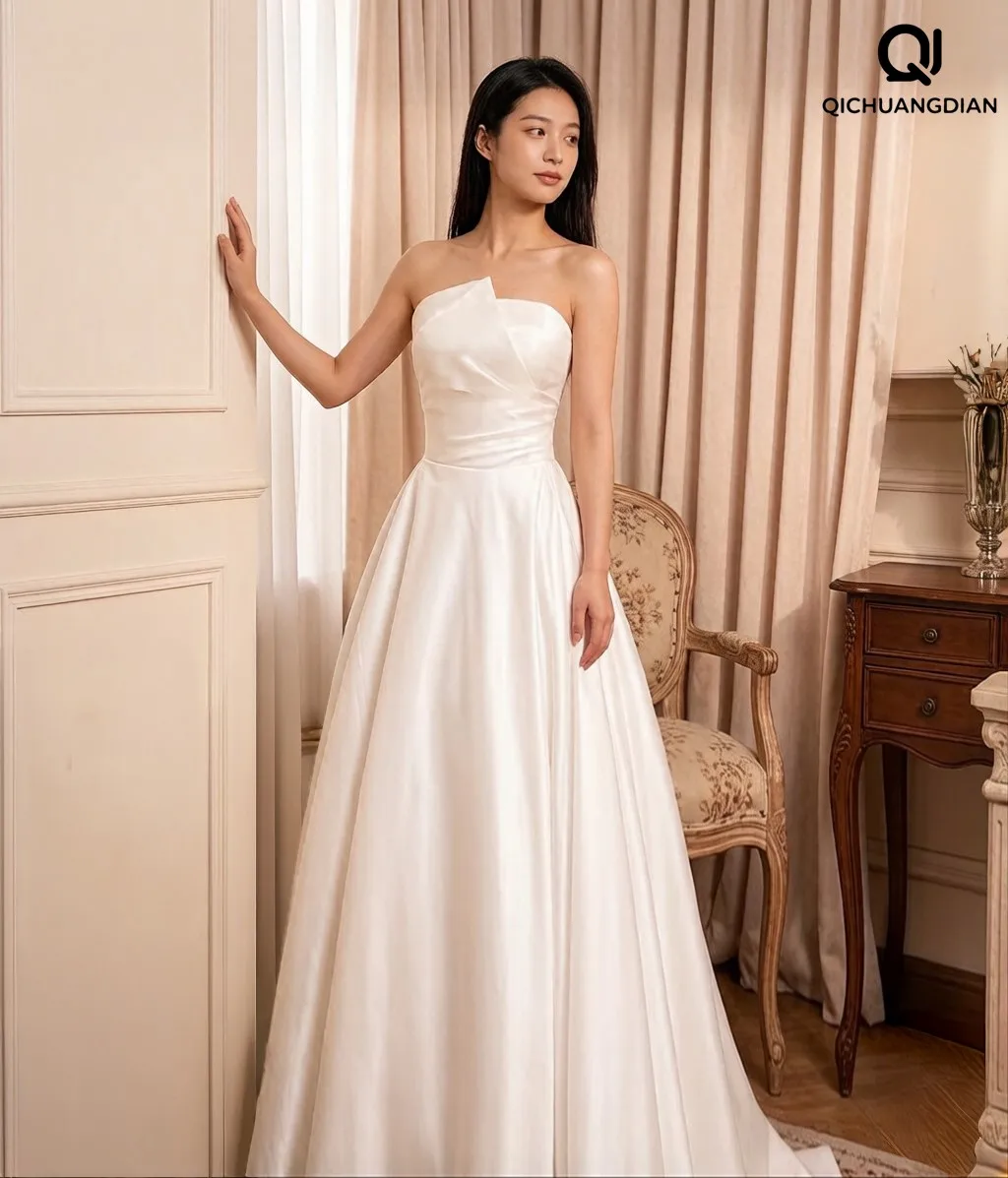 Customized Simple Wedding Dresses Backless Zipper A Line Strapless Sleeveless Satin Bridal Gown vestidos de novia Rode De Morrie
Customized Simple Wedding Dresses Backless Zipper A Line Strapless Sleeveless Satin Bridal Gown vestidos de novia Rode De Morrie