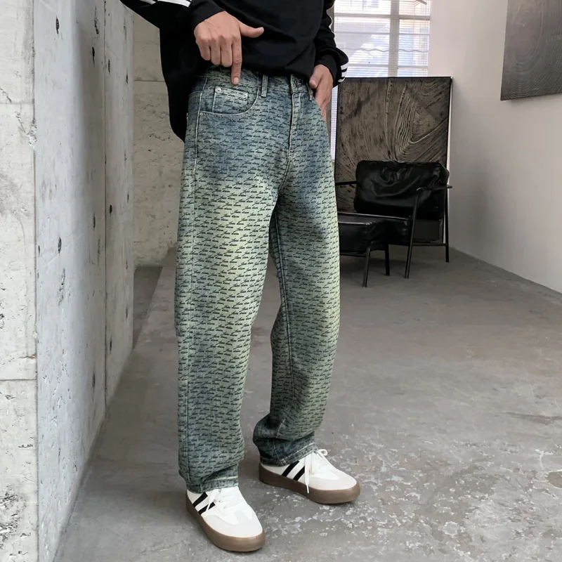 19031 New style high street Europe and America fashion brand jacquard loose straight pants men blue washed jeans
19031 New style high street Europe and America fashion brand jacquard loose straight pants men blue washed jeans