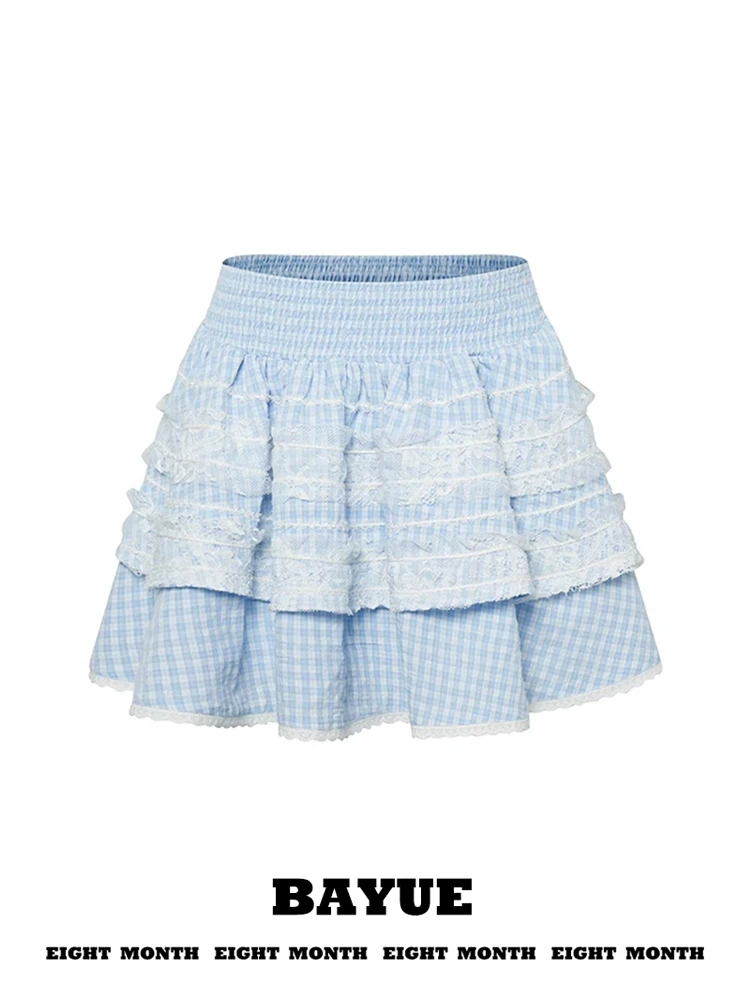 Blue Lace Hem Short A-Line Skirt Women Summer Ballet Style High Waist Slimming Plaid Puffy Half-length Skirt Commute Style
Blue Lace Hem Short A-Line Skirt Women Summer Ballet Style High Waist Slimming Plaid Puffy Half-length Skirt Commute Style