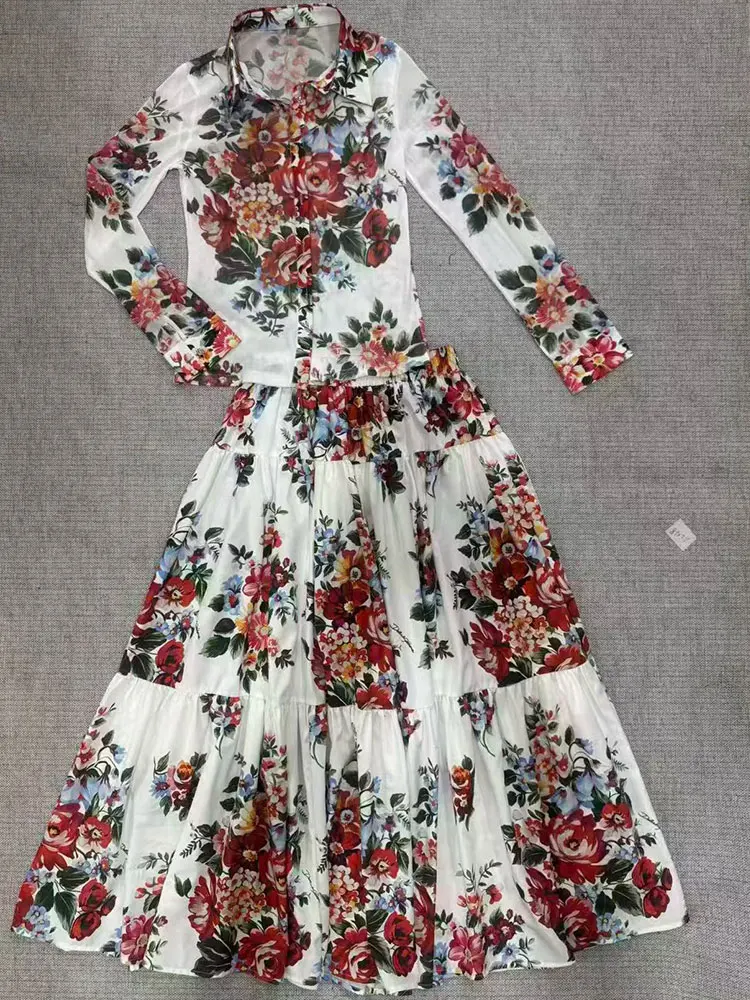 Fashion two-piece lapel long-sleeved single-breasted shirt+high waist big swing fluffy skirt spring new printed women's suit
Fashion two-piece lapel long-sleeved single-breasted shirt+high waist big swing fluffy skirt spring new printed women's suit