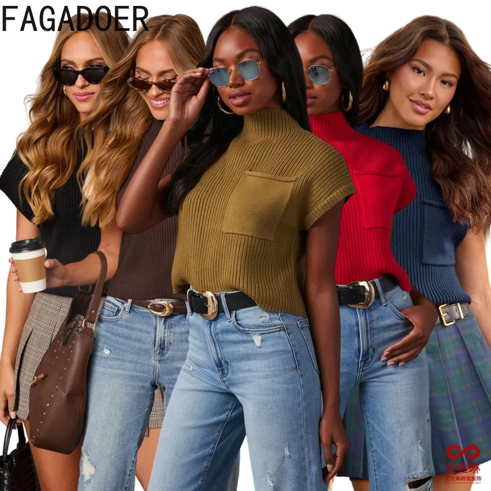 FAGADOER сексуальные вязаные пуловеры для женщин, однотонный укороченный свитер без рукавов с высоким воротом, жилет, женская уличная одежда, новинка осени
FAGADOER сексуальные вязаные пуловеры для женщин, однотонный укороченный свитер без рукавов с высоким воротом, жилет, женская уличная одежда, новинка осени