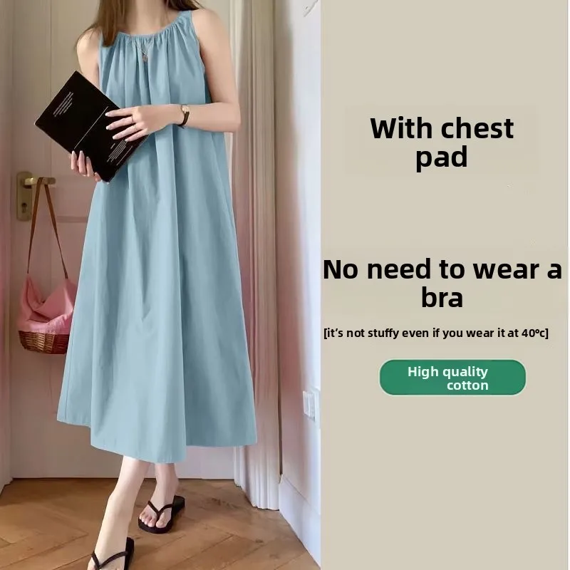 Summer Outerwearable Spaghetti Strap Nightgown For Women Cloud Cotton With Chest Pad Sleeveless Midi Nightdress Home Sleepwear
Summer Outerwearable Spaghetti Strap Nightgown For Women Cloud Cotton With Chest Pad Sleeveless Midi Nightdress Home Sleepwear