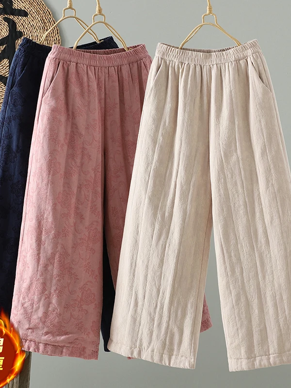 Теплые хлопковые брюки с эластичной талией и расклешенными штанинами для женщин, зимние утепленные длинные брюки с наполнителем из льняной ткани.
Теплые хлопковые брюки с эластичной талией и расклешенными штанинами для женщин, зимние утепленные длинные брюки с наполнителем из льняной ткани.