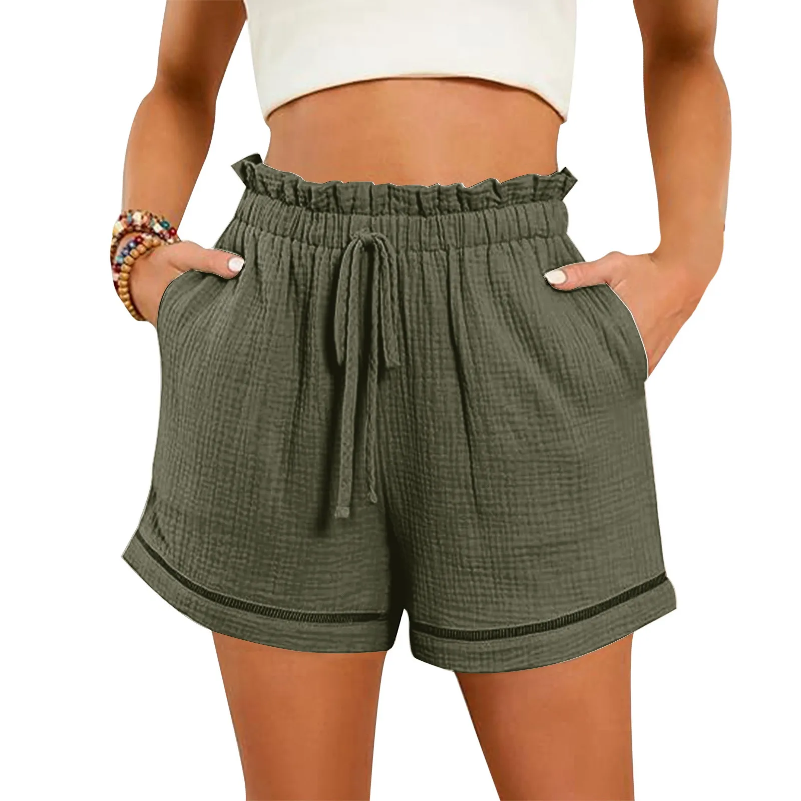 Women High Waist Casual Mini Shorts Ruffle Elastic Waistband Drawstring Pleated Thin Summer Wide Leg Shorts Streetwear
Women High Waist Casual Mini Shorts Ruffle Elastic Waistband Drawstring Pleated Thin Summer Wide Leg Shorts Streetwear