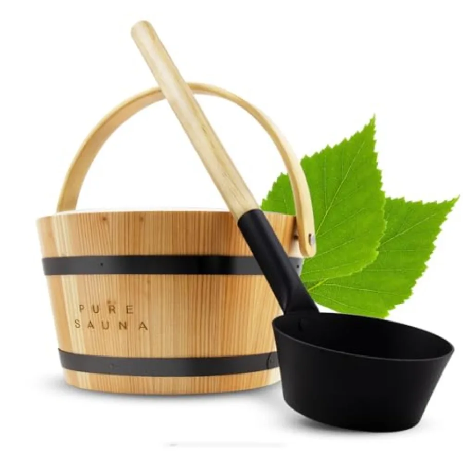 Pure Sauna Unique Wooden Sauna Water Bucket and Ladle Set - Improved Ergonomic Handle - Cedar Wood Sauna Water Bucket Titanium
Pure Sauna Unique Wooden Sauna Water Bucket and Ladle Set - Improved Ergonomic Handle - Cedar Wood Sauna Water Bucket Titanium